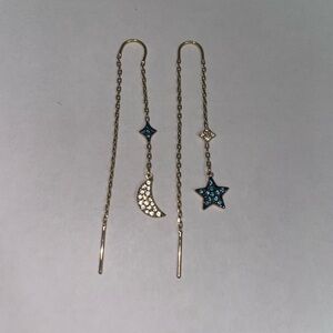 Swarovski Gold Star and Moon Dangle Crystal Earrings